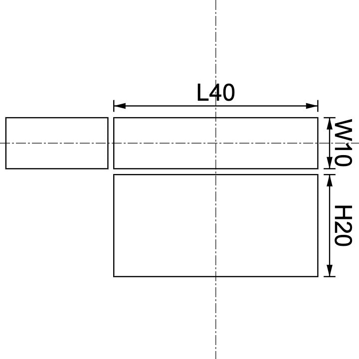 Neodymium Block Magnet 40mm X 10mm X 20mm Drawing