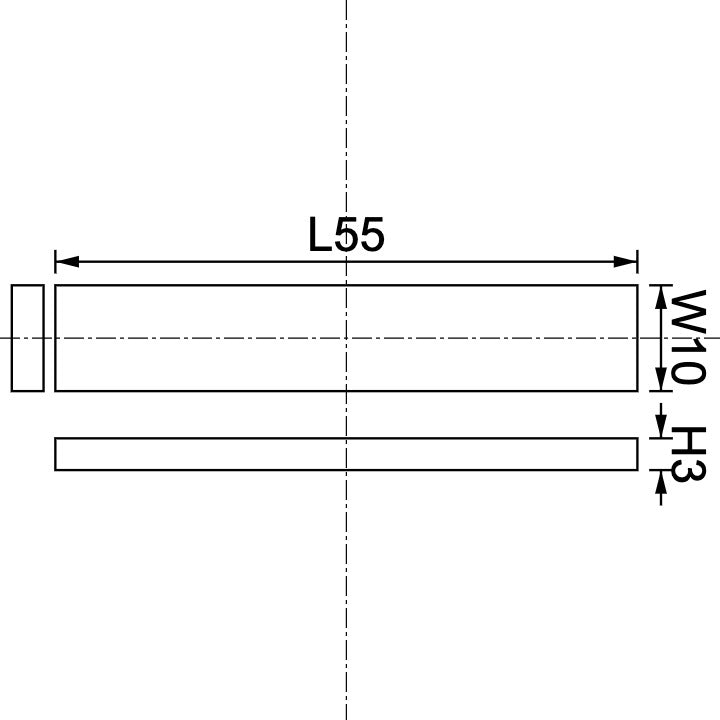 Neodymium Block Magnet 55mm X 10mm X 3mm Drawing