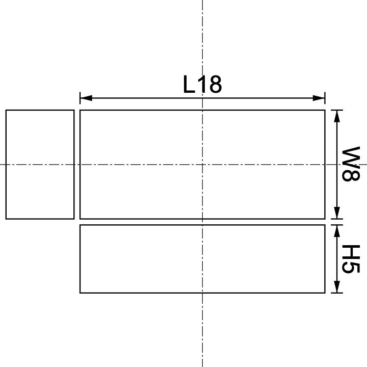 Neodymium Block Magnet 18mm X 8mm X 5mm Drawing