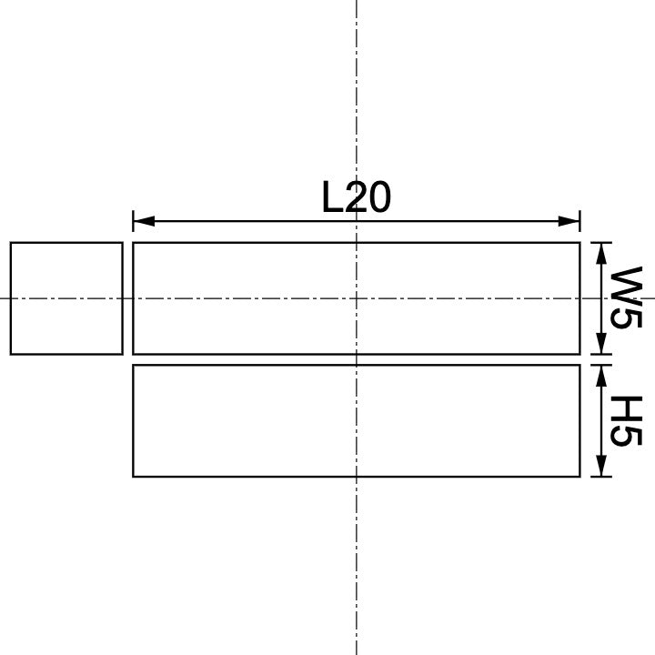 Neodymium Block Magnet 20mm X 5mm X 5mm Drawing