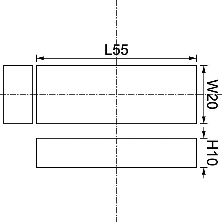 Neodymium Block Magnet 55mm x 20mm x 10mm Drawing