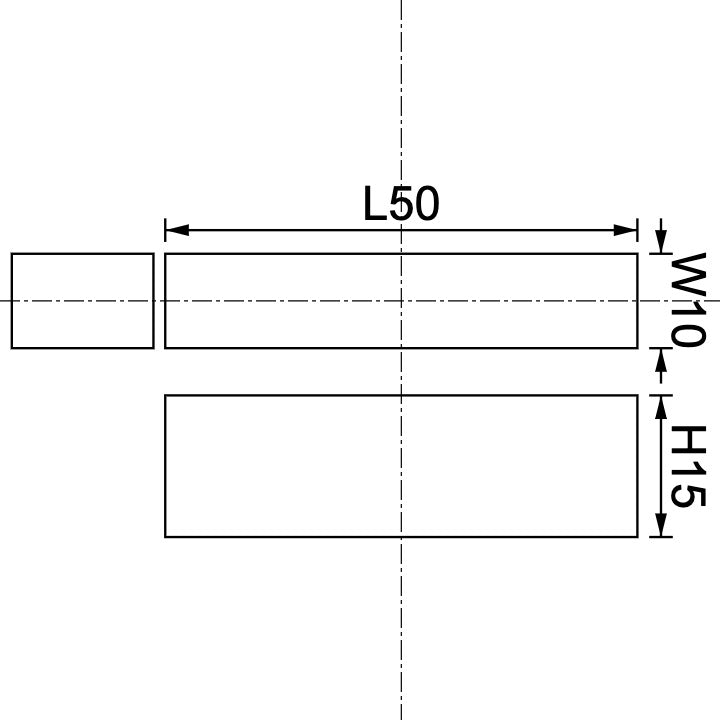 Neodymium Block Magnet 50mm X 10mm X 15mm Drawing