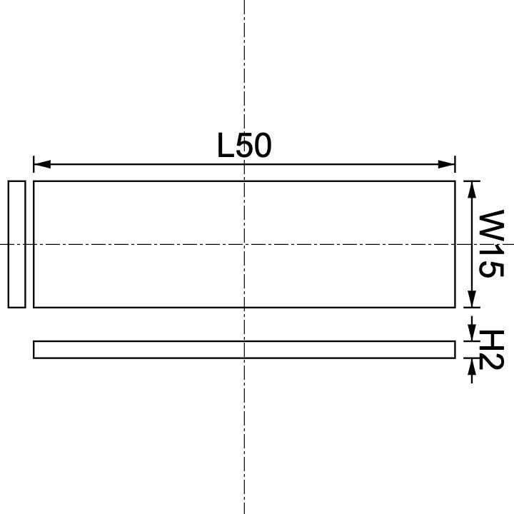 Neodymium Block Magnet 50mm X 15mm X 2mm Drawing