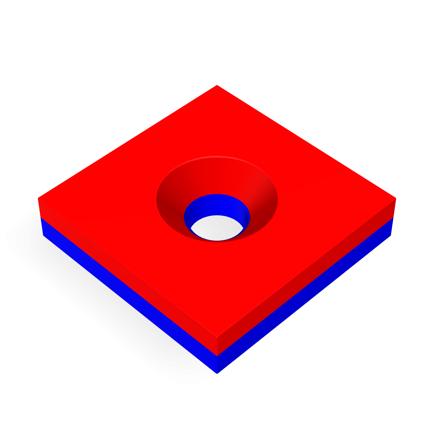 Neodymium Square Countersunk 14mm x 14mm x 3mm Polarity