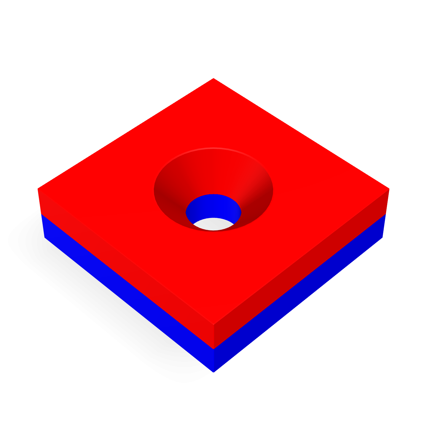 Neodymium Square Countersunk 14mm x 14mm x 4mm Polarity