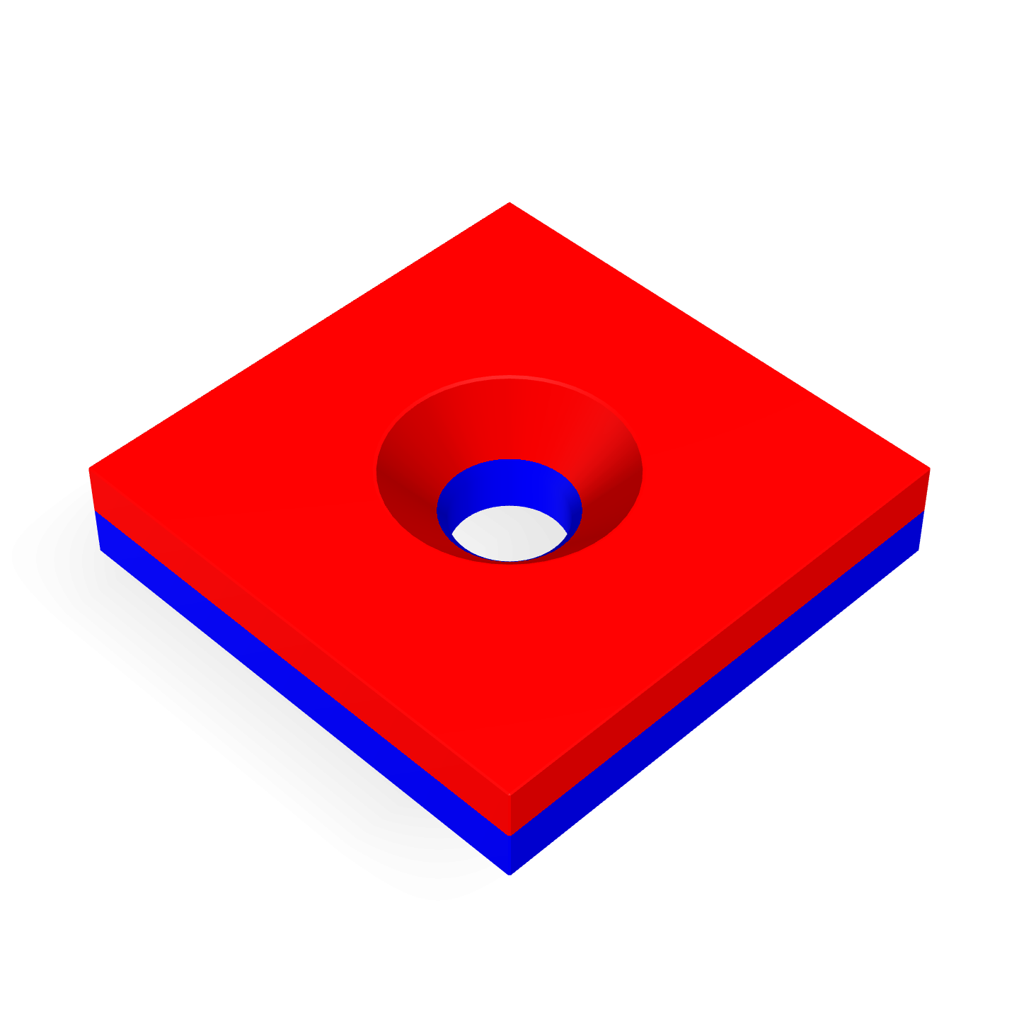 Neodymium Square Countersunk 15mm x 15mm x 3mm /M3